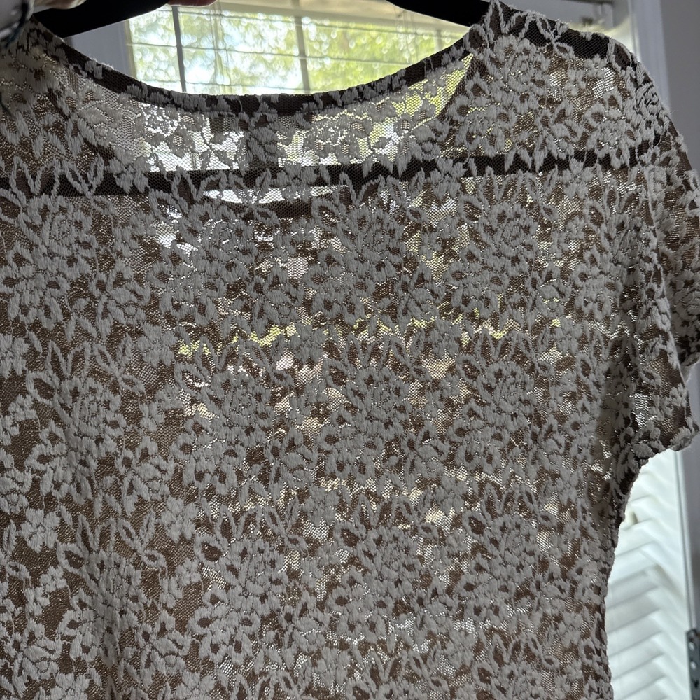 Vtg Y2K Top Brown Whimsigoth Grunge M Stretch Lace Sheer Western Boho Balletcore